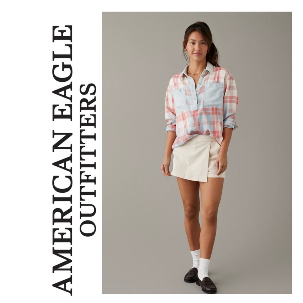 American Eagle Oversize Plaid Pullover Shirt